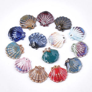 50pcs Porcelain Scallop Shell Charms For Necklace Earring Making 28.5x30x6mm