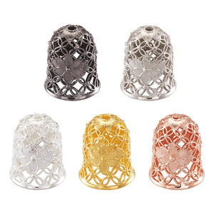 50pcs Hollow Bell Flower Brass Cord Ends Caps 15x12mm