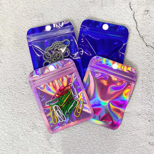 50pcs Holographic Laser Bag Self-sealing Plastic Pouches for Jewelry Display