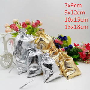 50pcs Silver/Gold Velvet Bag Drawstring Jewelry Pouch 7x9 9x12 10x15cm