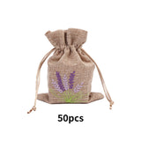 50pcs Flax Drawstring Jewellery Pouch with Stitchwork Hoist Bag