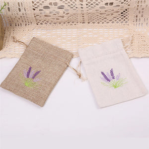 50pcs Flax Drawstring Jewellery Pouch with Stitchwork Hoist Bag