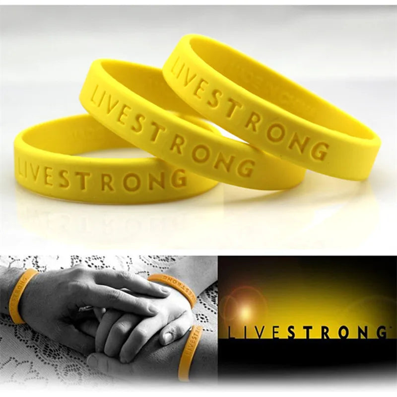 50pcs LIVE STRONG Sport Wristbands Motivational Bracelets Yellow
