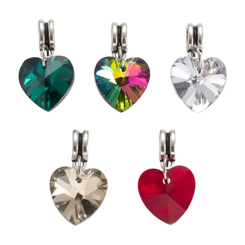 50pcs European Dangle Beads with Glass Heart Pendants Mixed