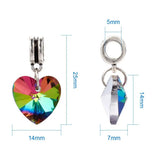 50pcs European Dangle Beads with Glass Heart Pendants Mixed