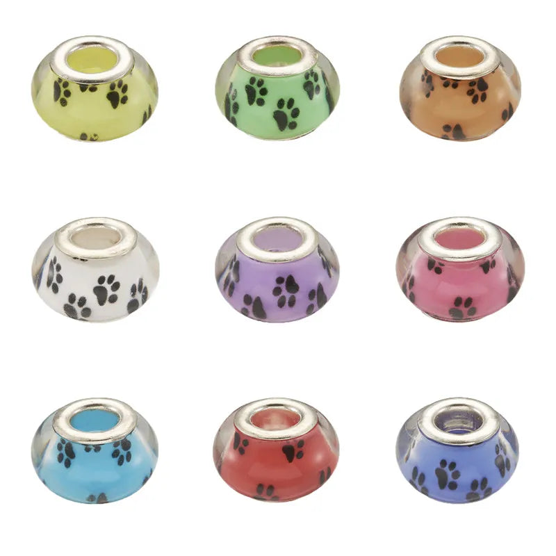 50pcs Dog Paw Prints Mixed Acrylic European Beads for Jewelry Making