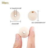 50pcs Large Hole Unfinished Wood Beads 25mm Round Spacer Bead DIY Jewelry Making