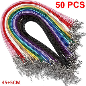 50pcs Leather Waxed Cord DIY Jewelry String Strap Chain Necklace Rope