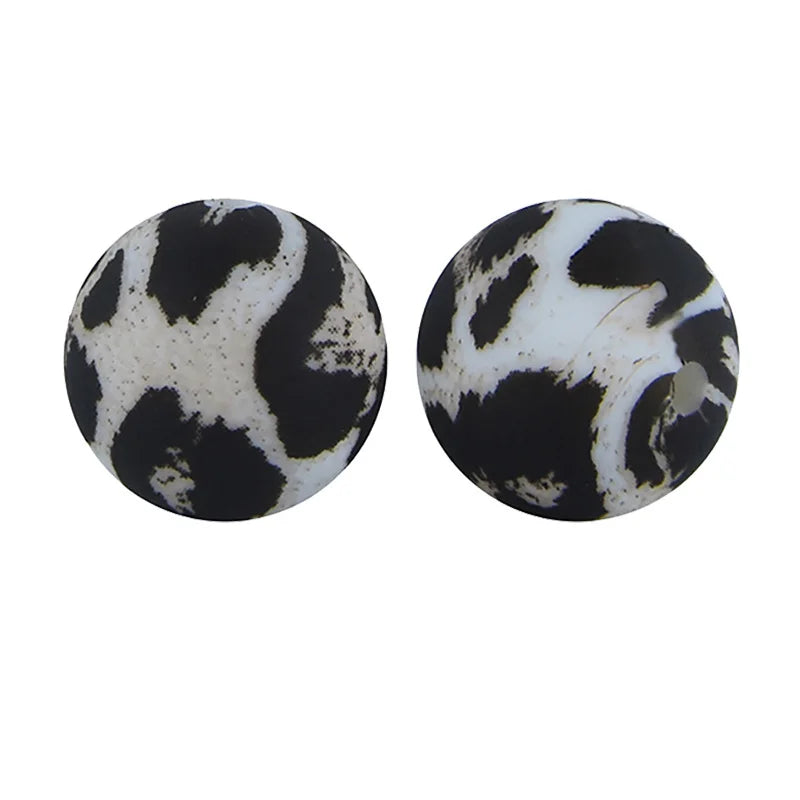 50pcs Leopard Print Silicone Loose Spacer Beads for DIY Bracelet Keyring
