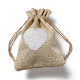 50pcs Heart Pattern Linen Drawstring Pouch Gift Bag 14x10x0.5cm