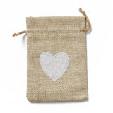 50pcs Heart Pattern Linen Drawstring Pouch Gift Bag 14x10x0.5cm