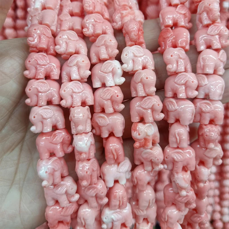 50pcs Little Elephant Coral Beads 14mm Pink Loose Spacer DIY Bracelet Jewelry
