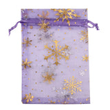 50pcs 10x14cm Christmas Organza Bags with Silver Snowflake Patterns