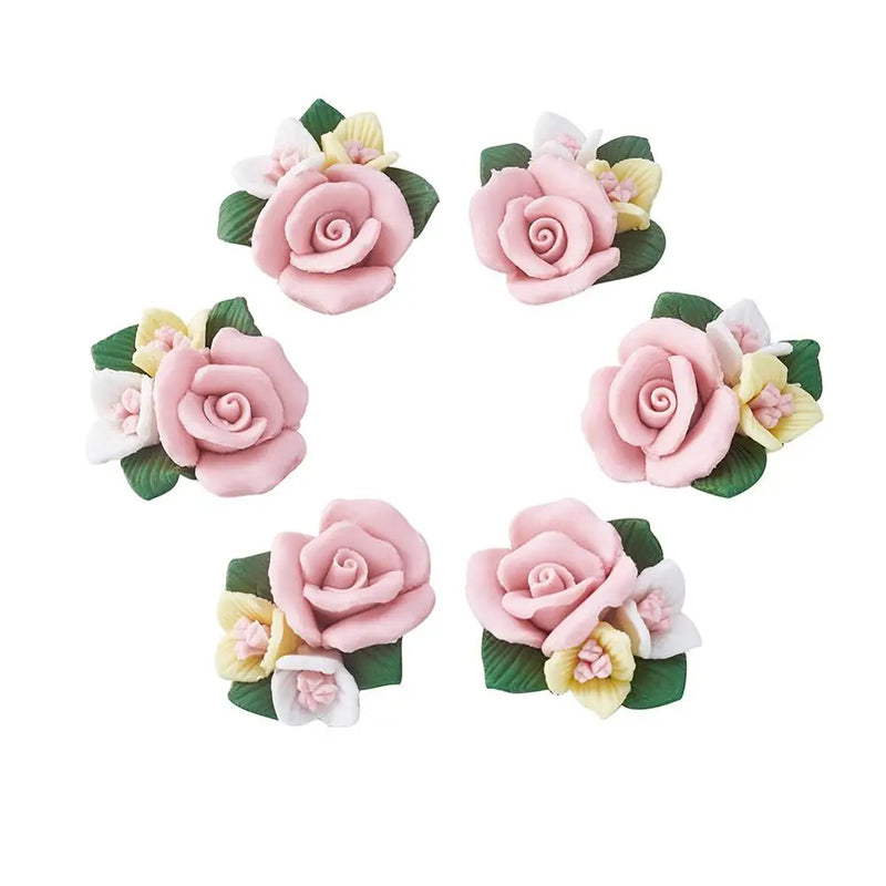 50pcs Pink Porcelain Flower Spacer Bead Cabochons Clay Froret Beads