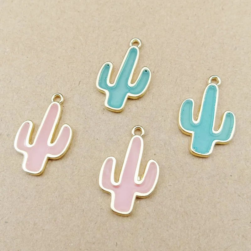 50pcs/Lot 25*16mm Epoxy Cactus Pendant Accessories for DIY Jewelry