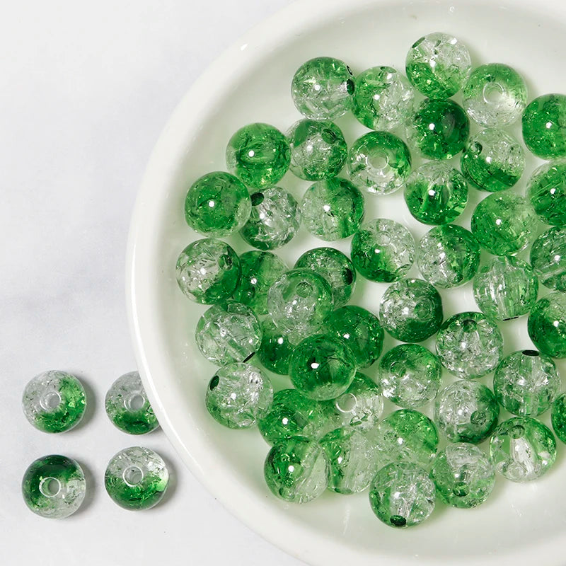 50pcs Double Colored Round Crackle Glass Beads for DIY Jewelry Making