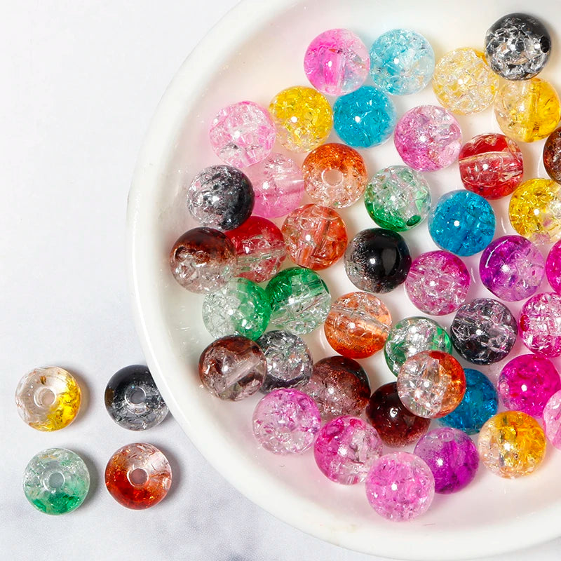 50pcs Double Colored Round Crackle Glass Beads for DIY Jewelry Making