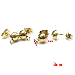 50pcs 8mm Gold/Silver Half-ball Earring Post Findings with Loop