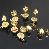 50pcs 8mm Gold/Silver Half-ball Earring Post Findings with Loop
