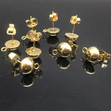 50pcs 8mm Gold/Silver Half-ball Earring Post Findings with Loop
