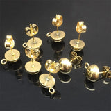 50pcs 8mm Gold/Silver Half-ball Earring Post Findings with Loop