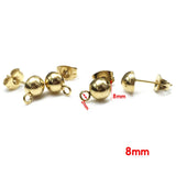 50pcs 8mm Gold/Silver Half-ball Earring Post Findings with Loop