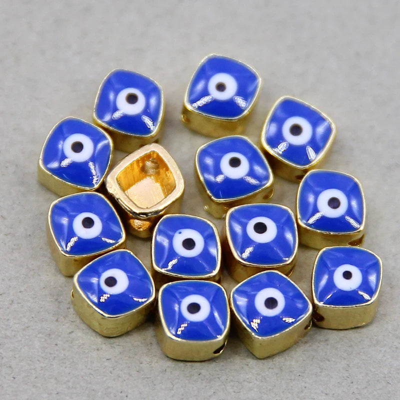 50pcs 9*6mm Square Evil Eye Spacer Beads Stripe for Jewelry Making