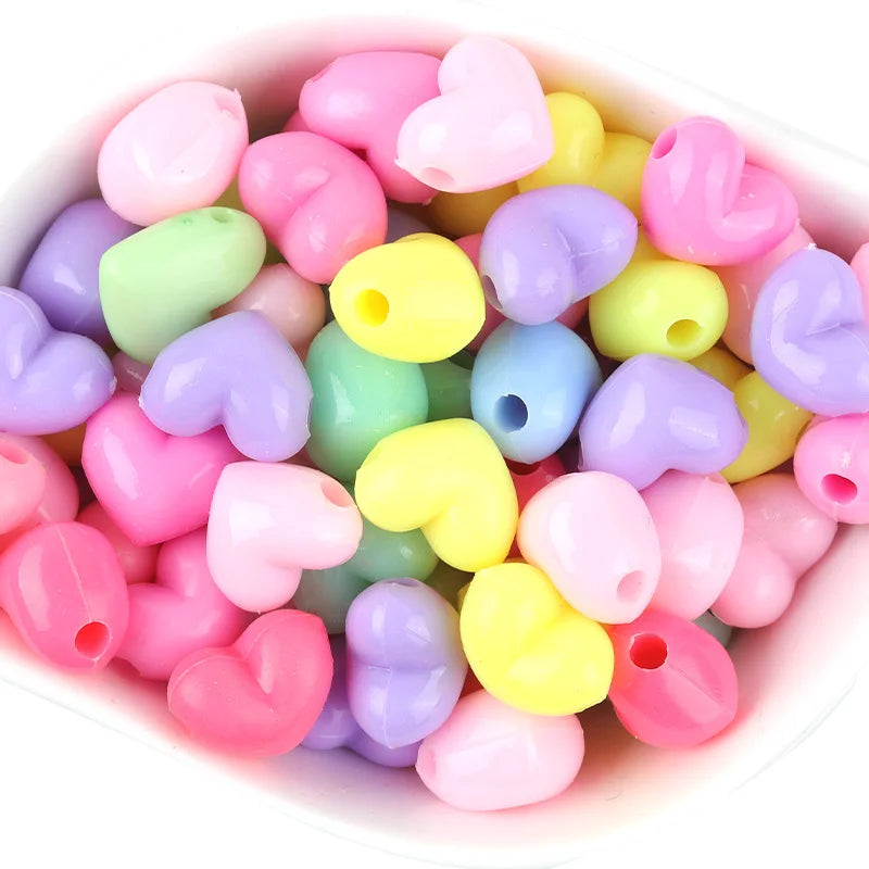 50pcs Acrylic Heart Spaced Beads Large Hole Bead Jewelry Making DIY