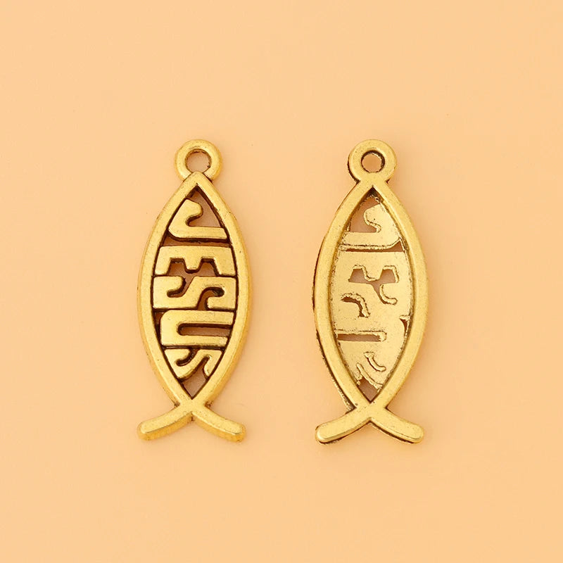 50pcs Antique Jesus Fish Charms Pendants for DIY Jewelry Making