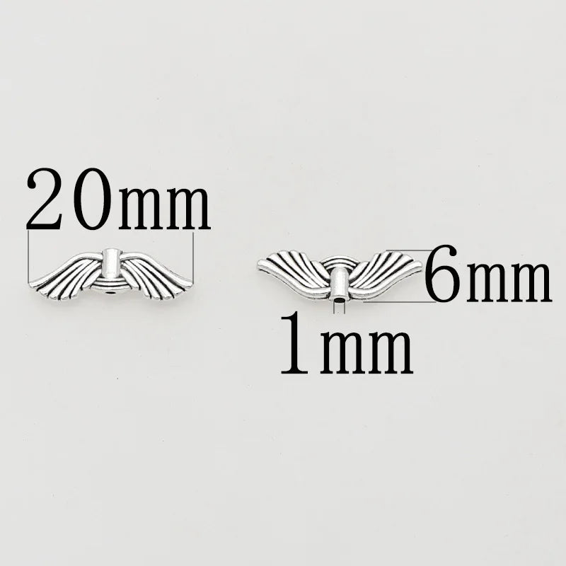 50pcs Bohemian Silver Angel Wings Charm Beads 20x6mm DIY Jewelry Material