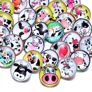 50pcs Cow Theme Glass Charms 18mm Snap Button Jewelry For 20mm Snaps Bracelet