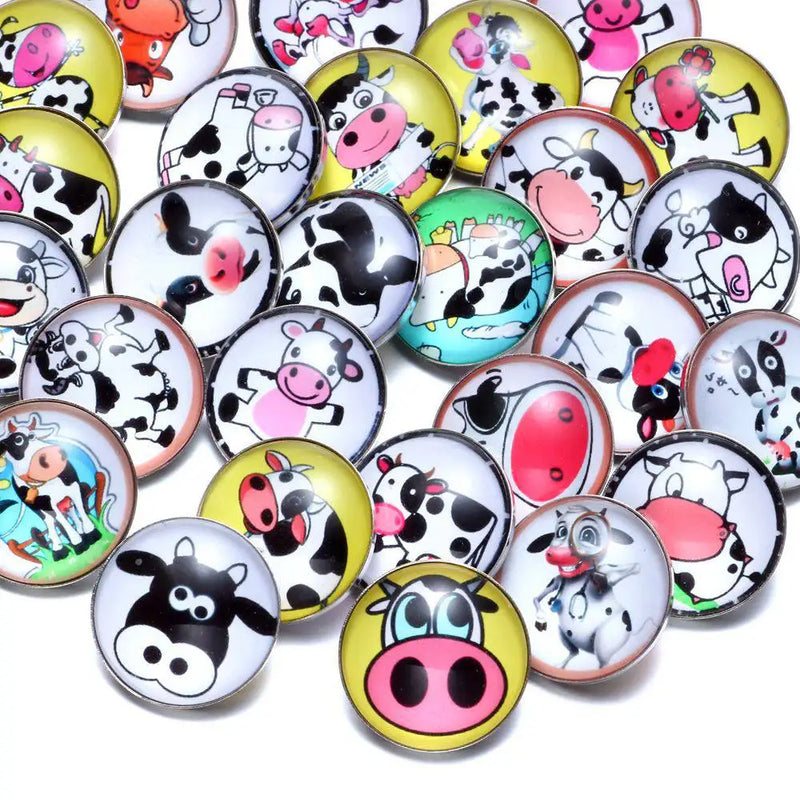 50pcs Cow Theme Glass Charms 18mm Snap Button Jewelry For 20mm Snaps Bracelet
