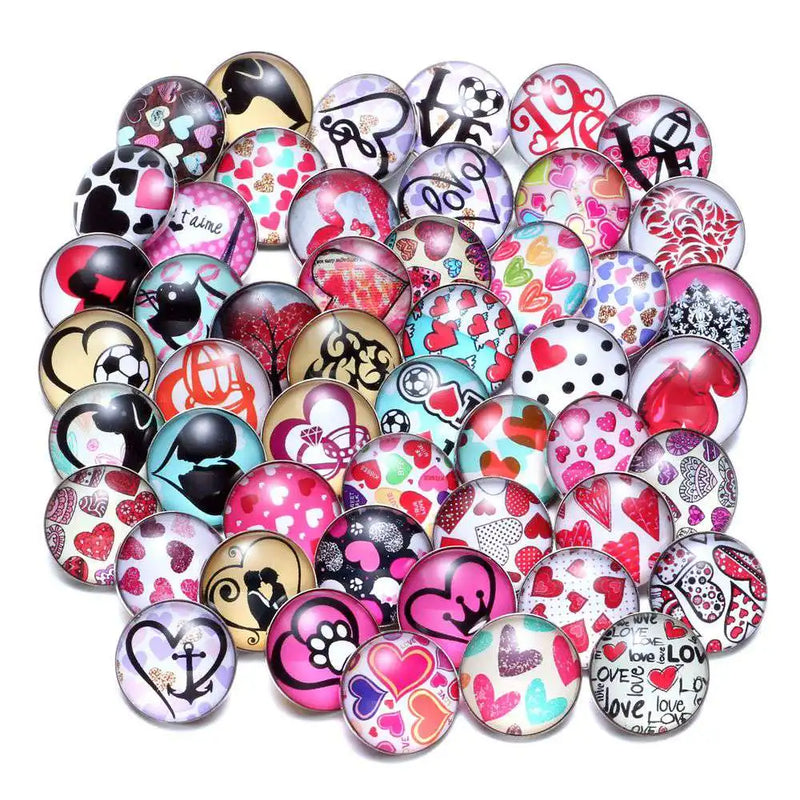 50pcs Love Hearts Mix Glass Charms 18mm Snap Button Jewelry For 20mm Snaps