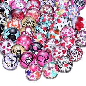 50pcs Love Hearts Mix Glass Charms 18mm Snap Button Jewelry For 20mm Snaps