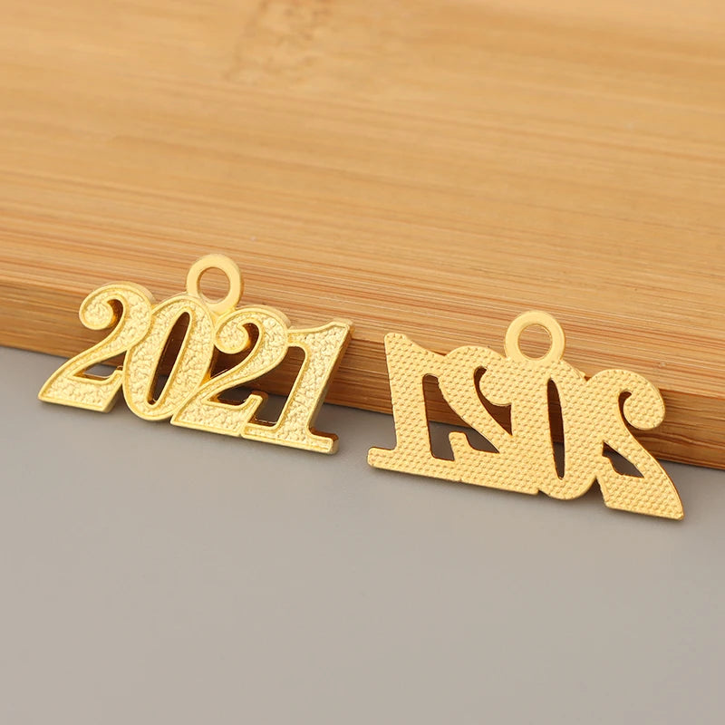 50pcs Letter Year Charms Pendants DIY Necklace Jewelry Making 32x18mm