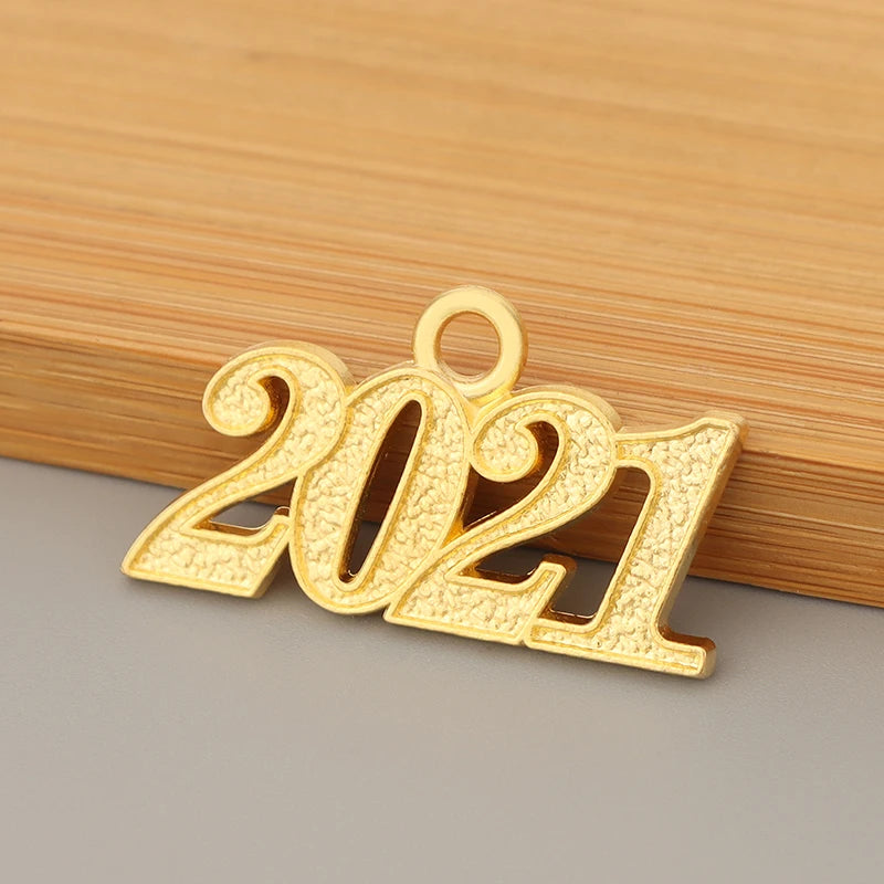 50pcs Letter Year Charms Pendants DIY Necklace Jewelry Making 32x18mm