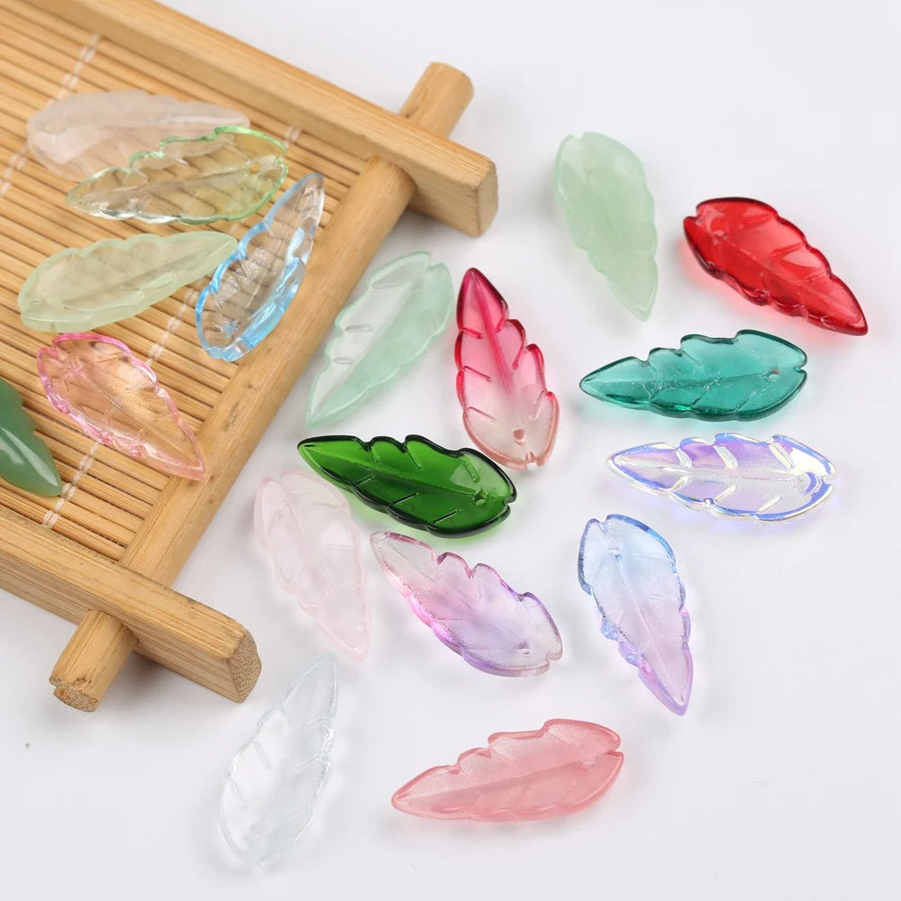 50pcs Leaves Shaped Lampwork Beads Glass Beads Jewelry Making Ring Accessories