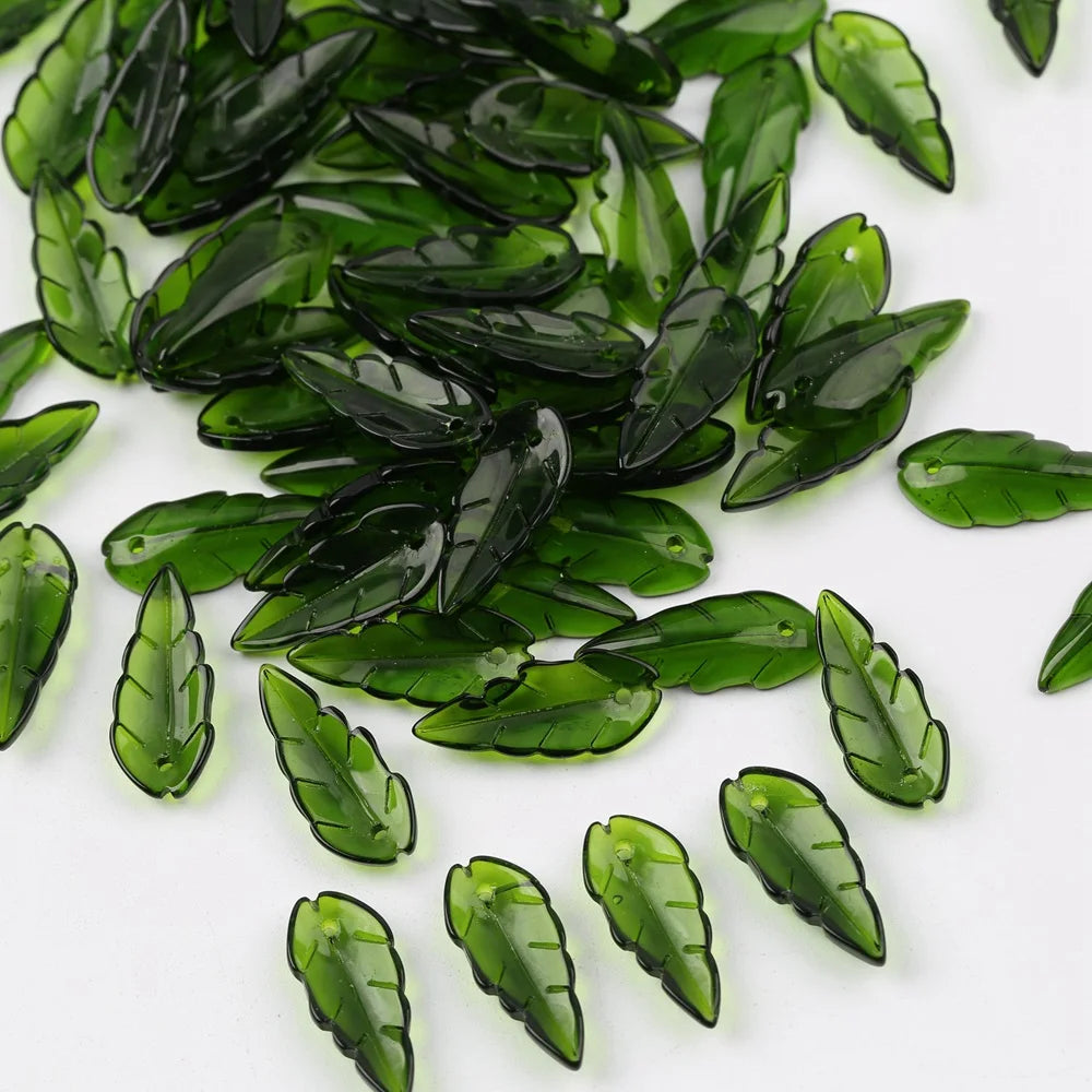 50pcs Leaves Shaped Lampwork Beads Glass Beads Jewelry Making Ring Accessories