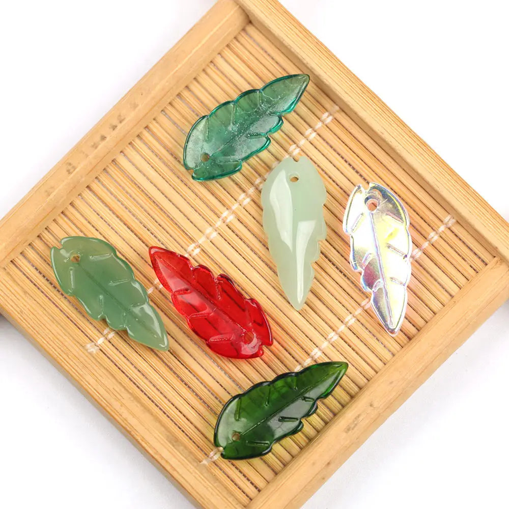 50pcs Leaves Shaped Lampwork Beads Glass Beads Jewelry Making Ring Accessories