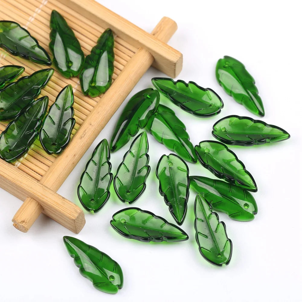 50pcs Leaves Shaped Lampwork Beads Glass Beads Jewelry Making Ring Accessories