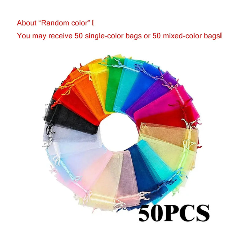 50pcs/Lot Multicolor Organza Bags Gift Storage Wedding Pouches