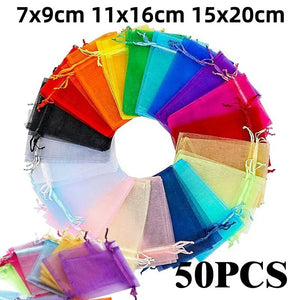 50pcs/Lot Multicolor Organza Bags Gift Storage Wedding Pouches
