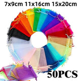 50pcs/Lot Multicolor Organza Bags Gift Storage Wedding Pouches