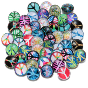 50pcs Peace Symbol Glass Charms 18mm Snap Button Jewelry For 18mm Snaps Bracelet