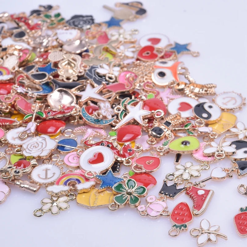 50pcs Random Enamel Charms Jewelry Making Supplies Drop Oil Pendant Charm