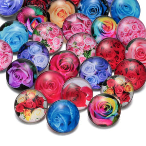 50pcs Rose Flower Glass Charms 18mm Snap Button Jewelry For Snaps Bracelet