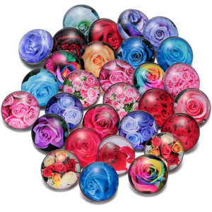 50pcs Rose Flower Glass Charms 18mm Snap Button Jewelry For Snaps Bracelet