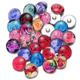 50pcs Rose Flower Glass Charms 18mm Snap Button Jewelry For Snaps Bracelet