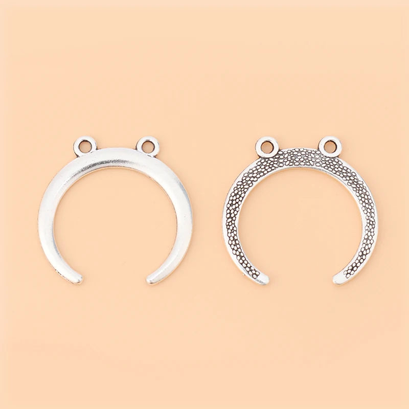 50pcs Silver Moon Double Horn Charms Pendants for Bracelet Necklace