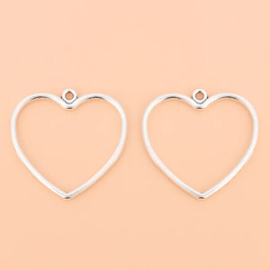 50pcs Silver Hollow Heart Charms Pendants for Earrings Necklace